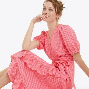Draper James Reba Flutter Wrap Dress in Gingham Seersucker